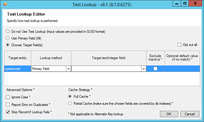 Text Lookup Configuration with Skip Record if Lookup Fails option