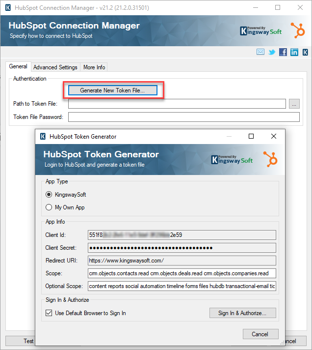 HubSpot Connection Manager - Generate New Token File