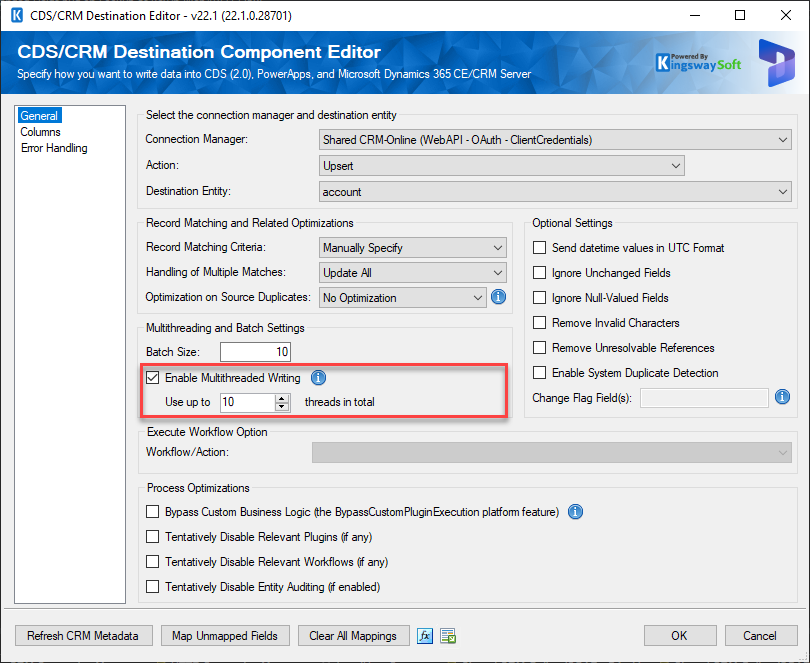 Increase Thread Number In CRM CDS Destination Component