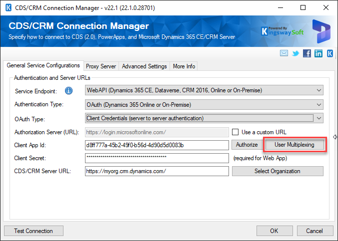 User Multiplex Button In CRM CDS Connection Manager