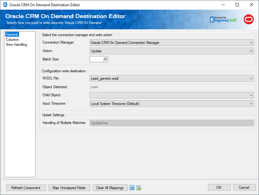 Oracle CRM Destination Editor