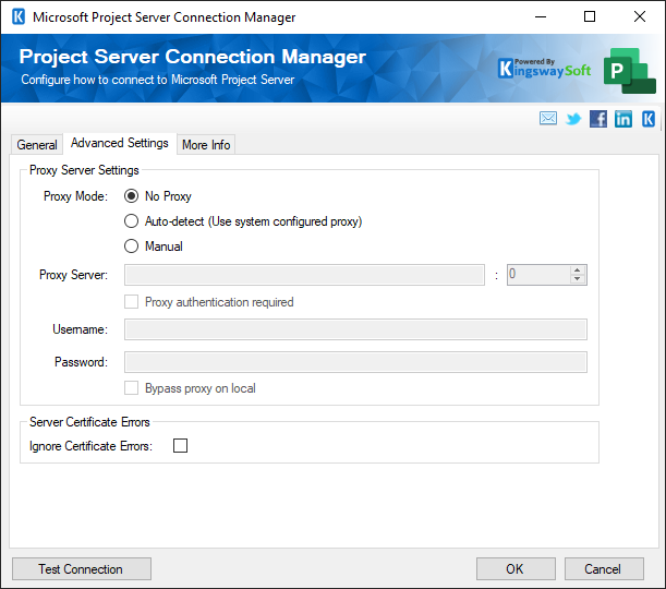 Project Server Connection Manager - Advanced Settings