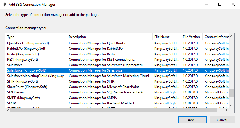 Add Salesforce Connection Manager