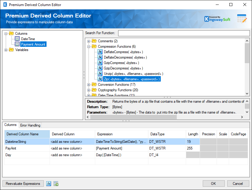 Premium Derived Column Editor