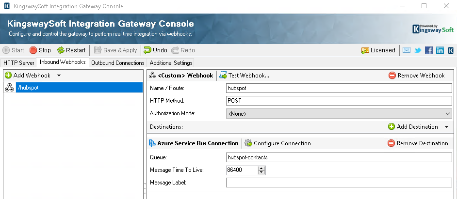 Integration Gateway - Inbound Webhook