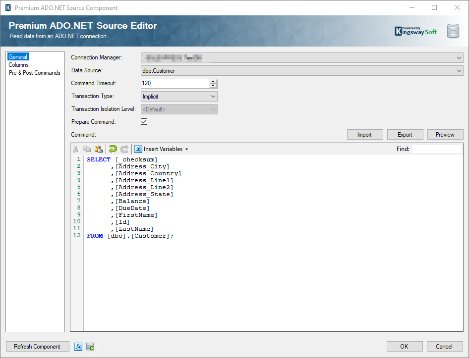 SSIS Premium ADO.NET Source component with Checksum Field