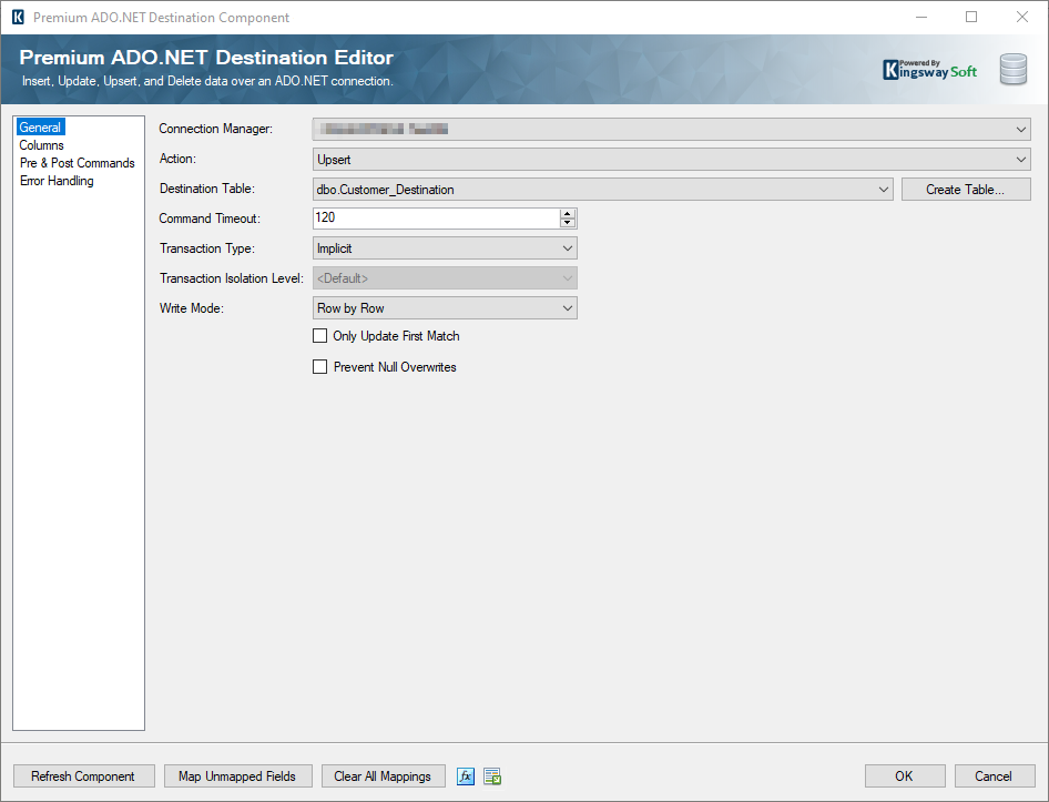 SSIS Image 04 - Premium ADO.NET Destination component with Upsert Action