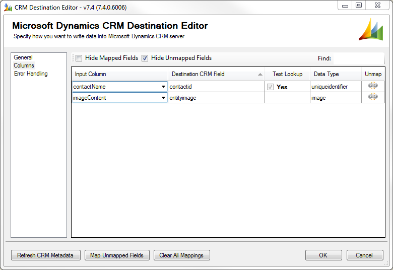 CRM SSIS Destination Componet entityimage mapping