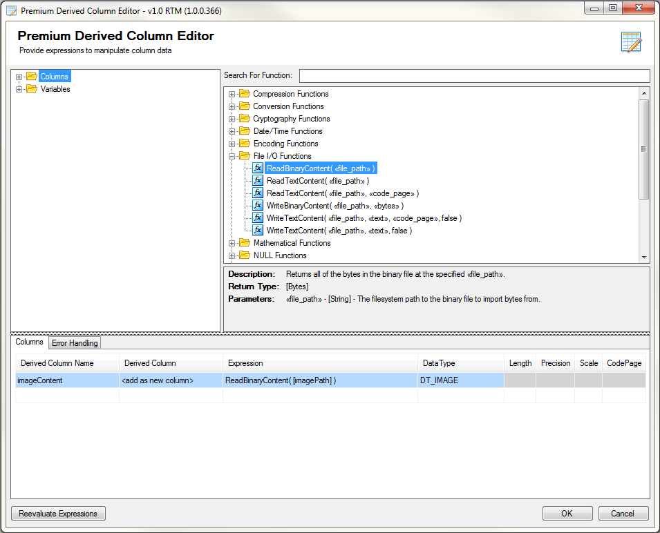 ssis premium derived column readbinarycontent function