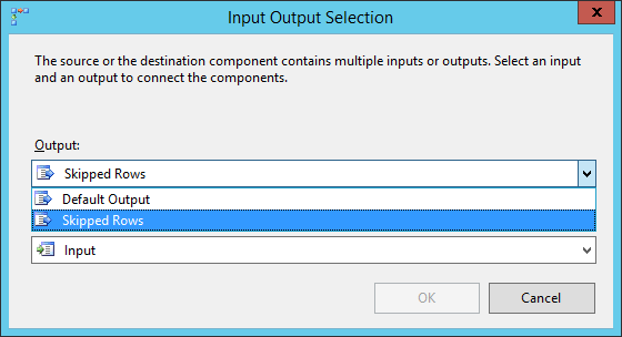 Connect to the Skipped Rows output of the first destination component
