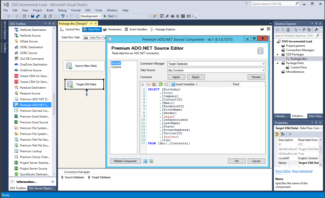 ssis incremental load retreive target data