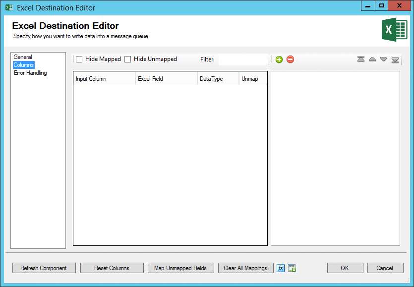 ssis excel destination unmapped columns