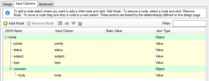 SSIS JSON Destination - define structure - input column