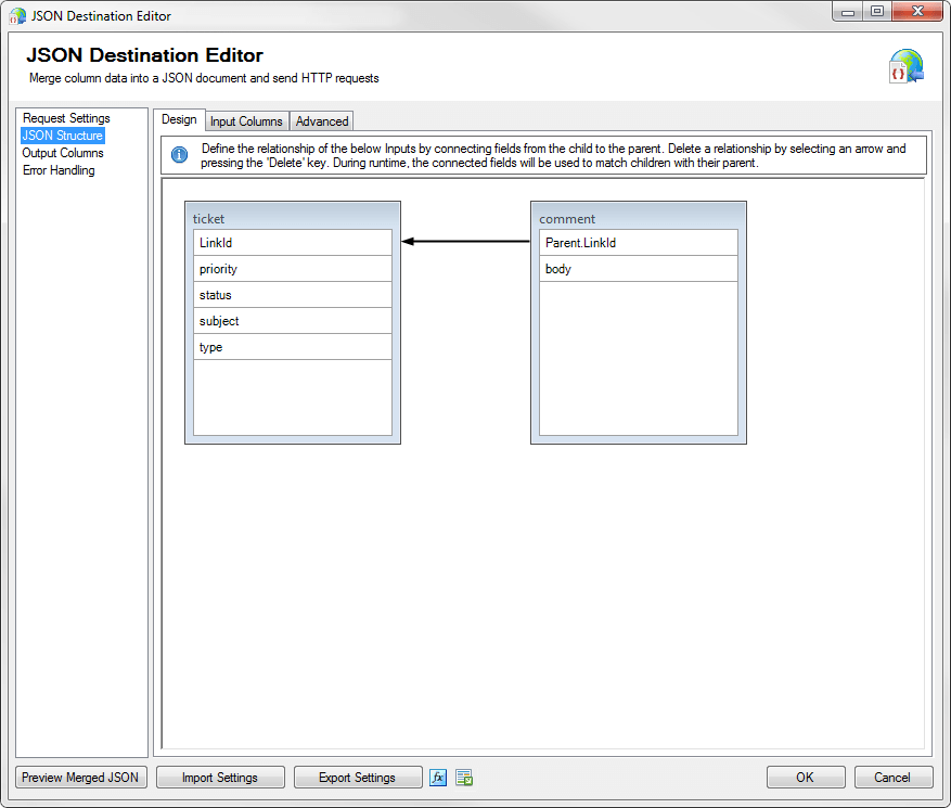 SSIS JSON Destination - define structure