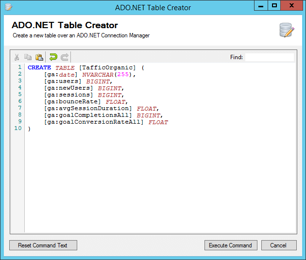 SSIS create table