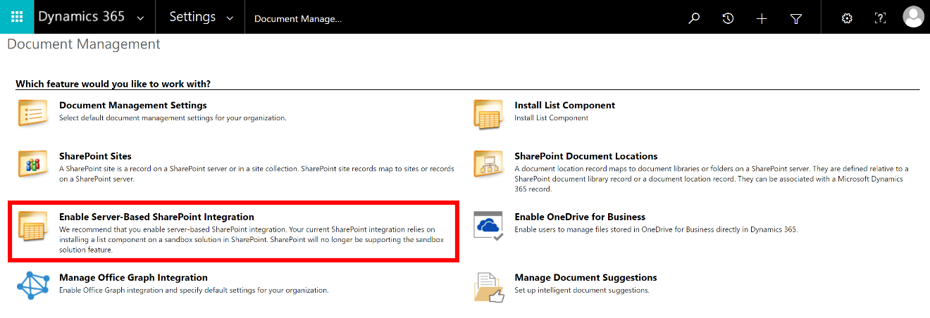 Enable Server-Based SharePoint Integration in Dynamics 365