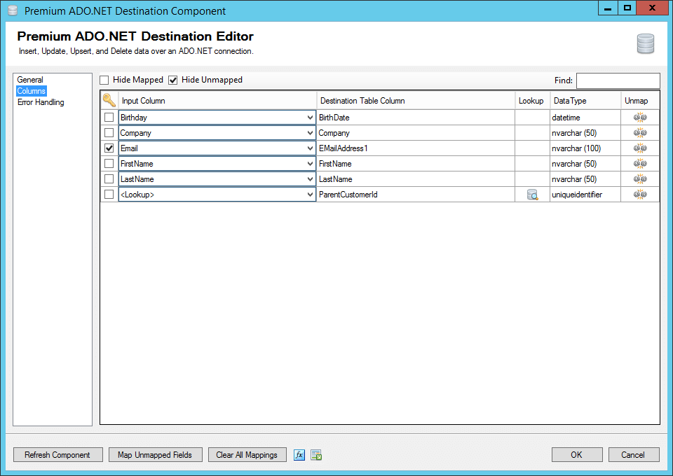 ssis lookup upsert mappings