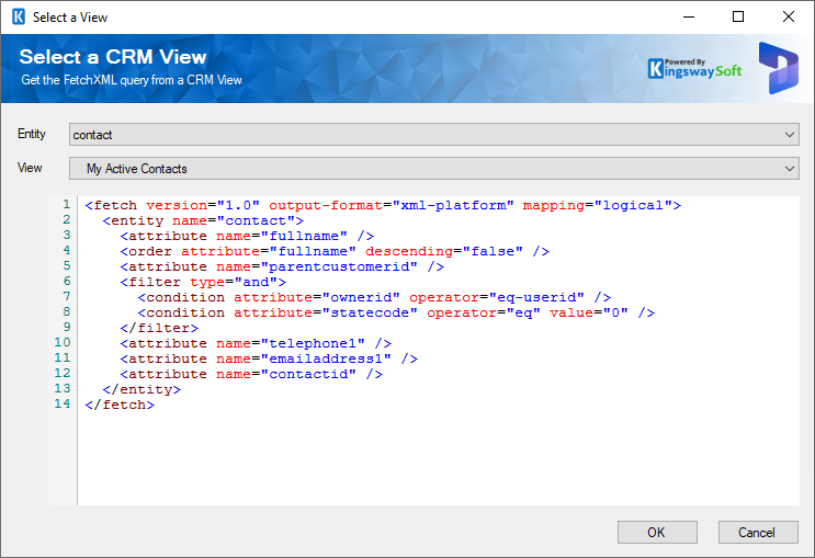 CRM Source Component - FetchXML Open View