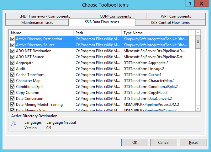 Add Active Directory SSIS Components
