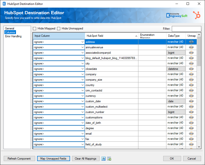 HubSpot Destination Editor