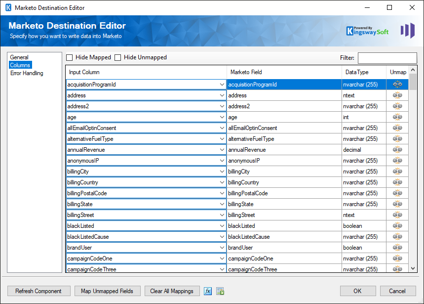 Marketo Destination Editor