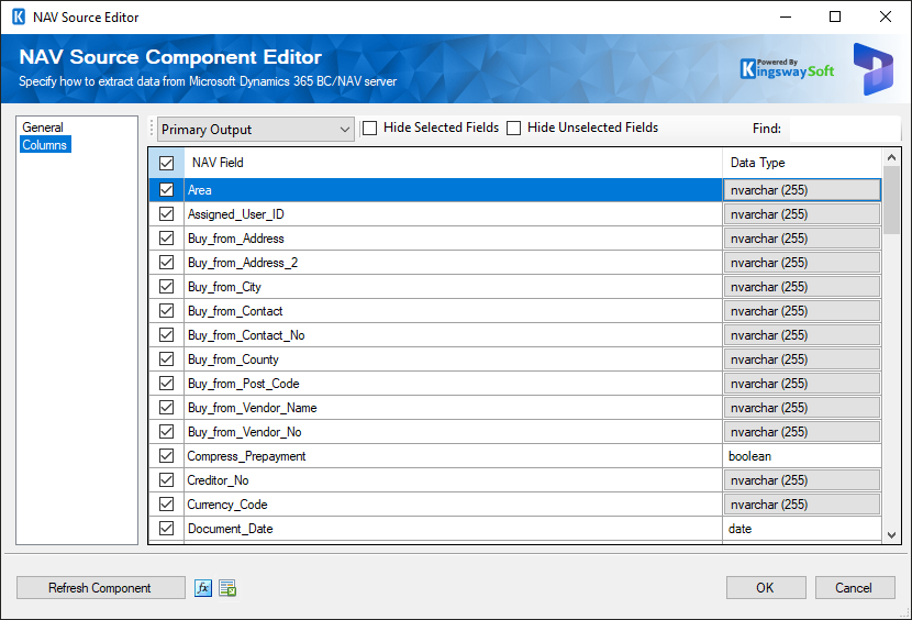 NAV Source Component - Columns