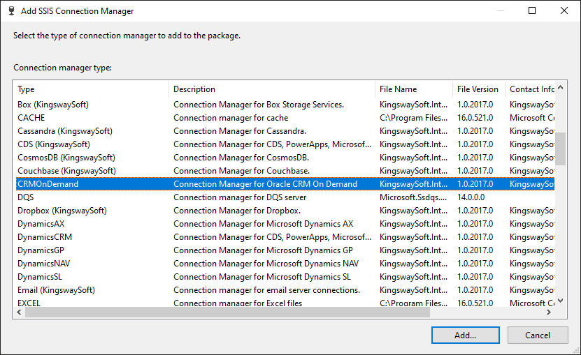 Add Oracle CRM Connection Manager