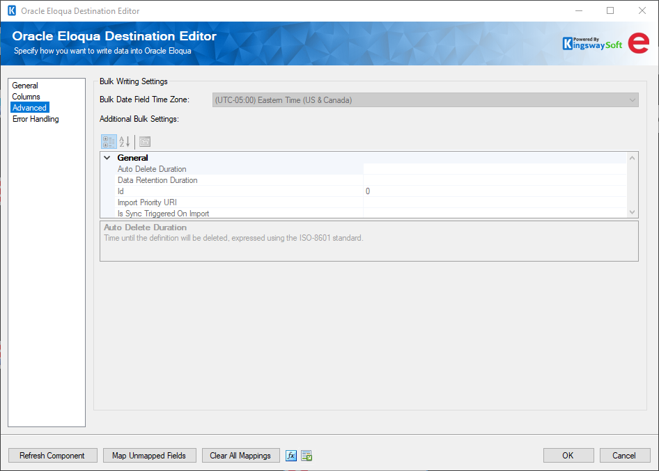 SSIS Oracle Eloqua Destination - Advanced