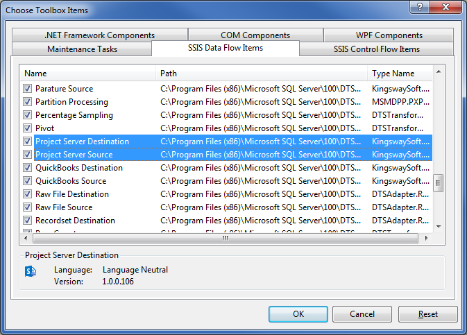 Add Project Server SSIS Components