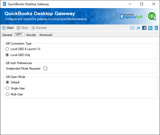 QuickBooks Desktop Gateway - Security Page