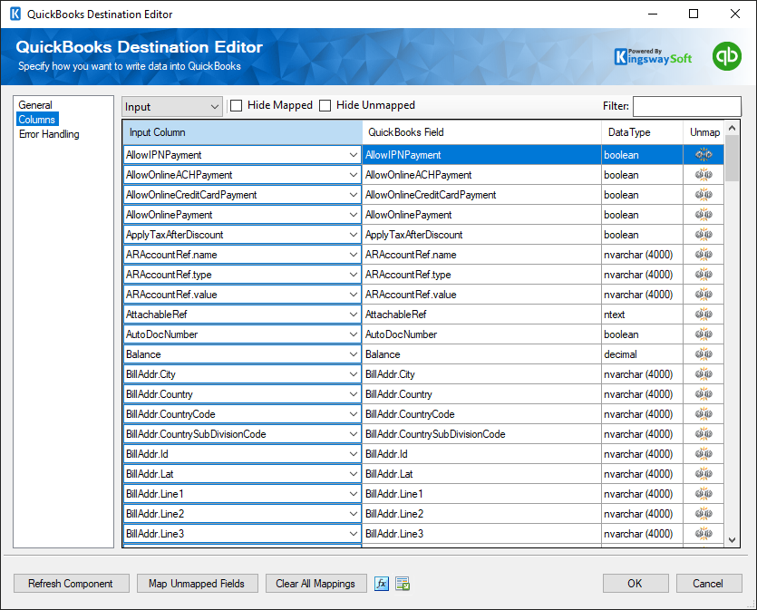 QuickBooks Destination Editor