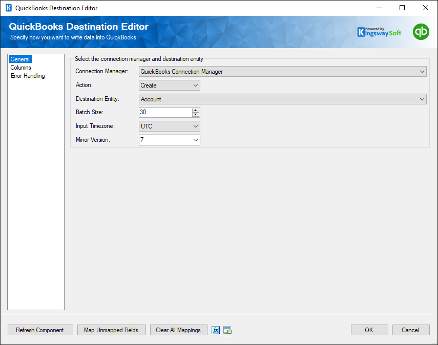 QuickBooks Destination Editor