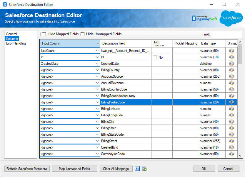 Salesforce Destination Editor