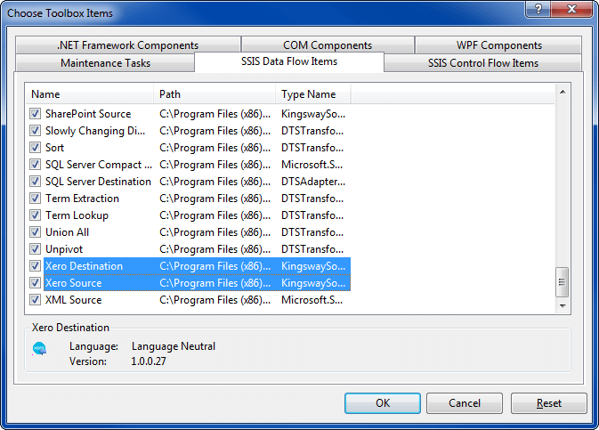Add Xero SSIS Components