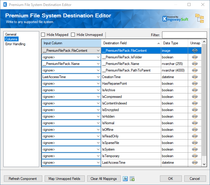 Premium File System Destination Editor