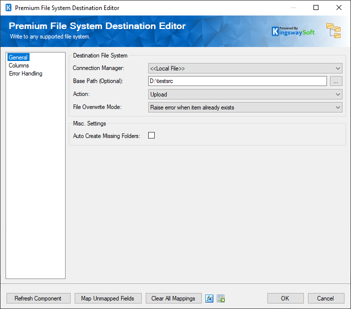 Premium File System Destination Editor