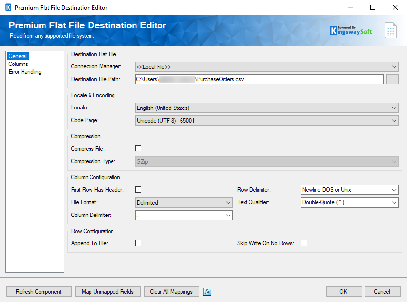 Premium Flat File Destination Editor
