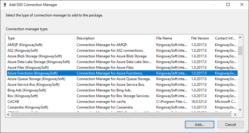 Help Manual - Azure Functions Connection Manager | KingswaySoft
