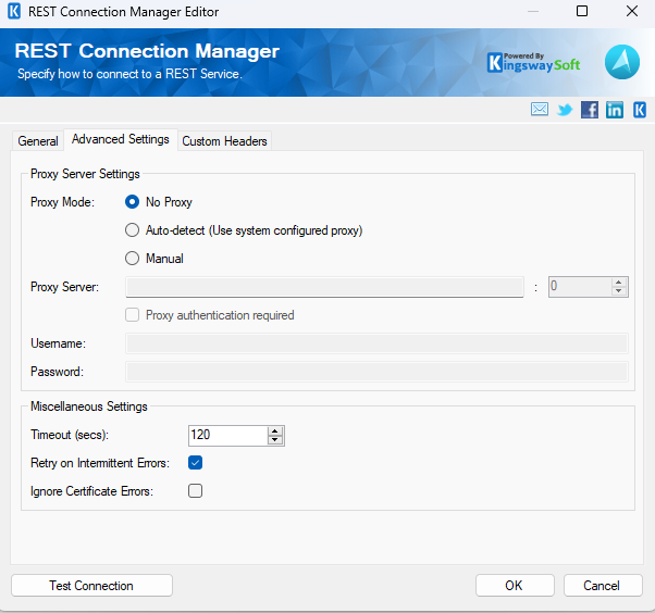 Azure Maps REST Connection Manager - Advanced Settings