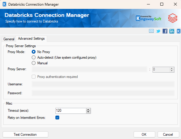 Databricks Connection Manager - Advanced Settings 