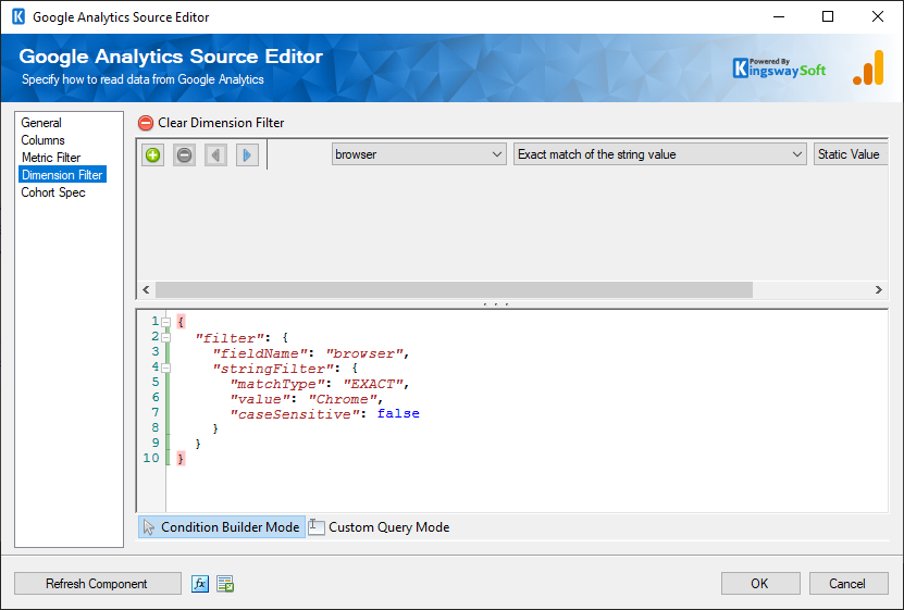 SSIS google analytics source - Filers Page