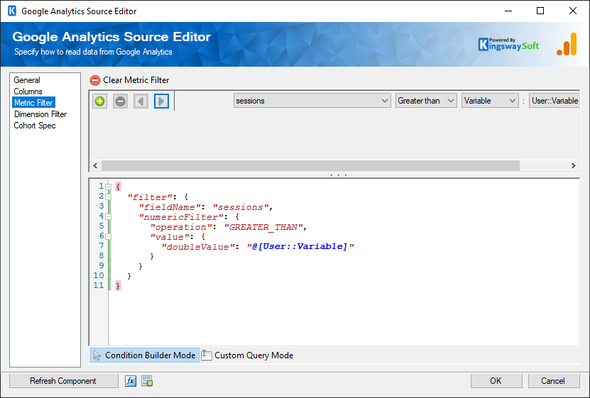 SSIS google analytics source - Filers Page