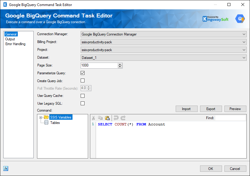 Google Bigquery Command Task Help Manual - Google BigQuery Command Task - KingswaySoft