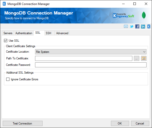 MongoDB Connection Manager - SSL Page