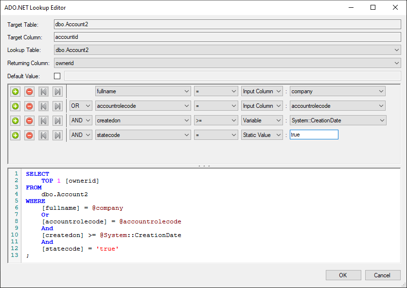 Premium ADO.NET Destination - Lookup