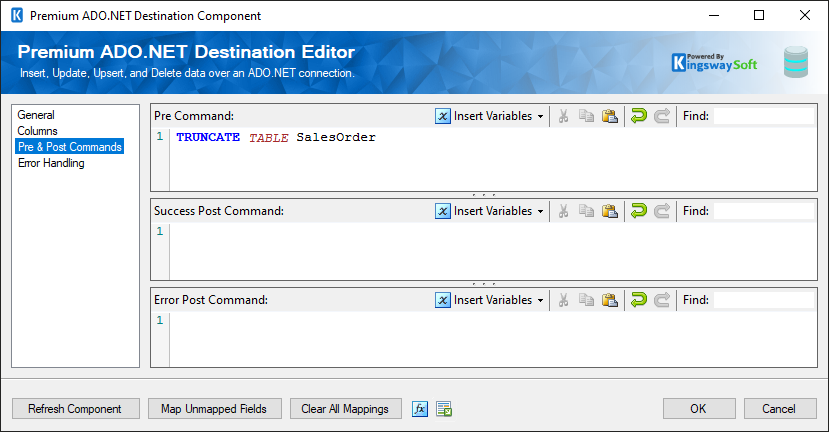 Pre & Post Commands - Premium ADO.NET Destination component