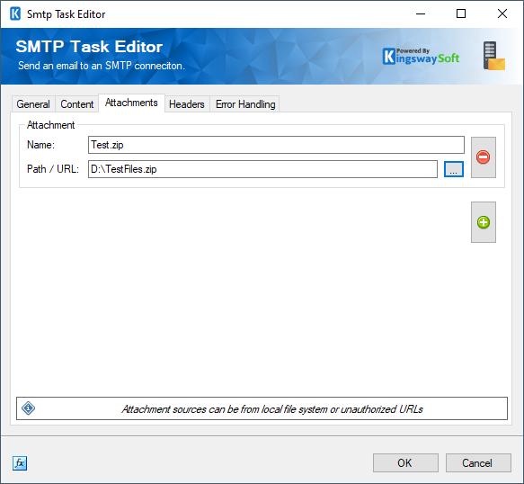 SMTP Task Editor - Attachments