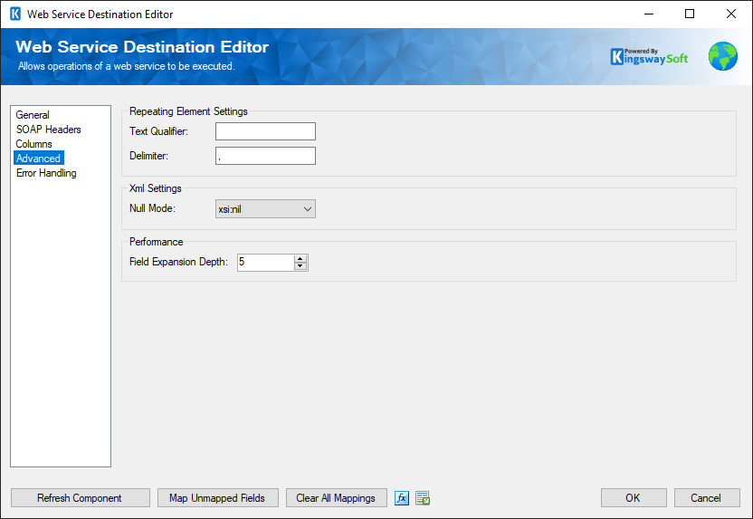 SSIS Web Service Destination - Advanced Page