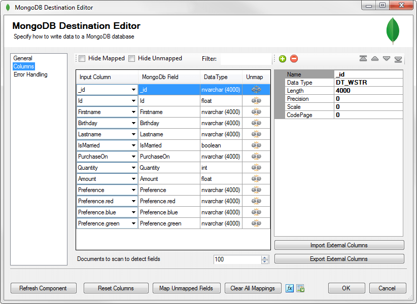 MongoDB Columns Page