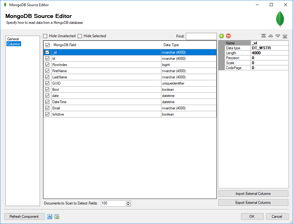 MongoDB Columns Page